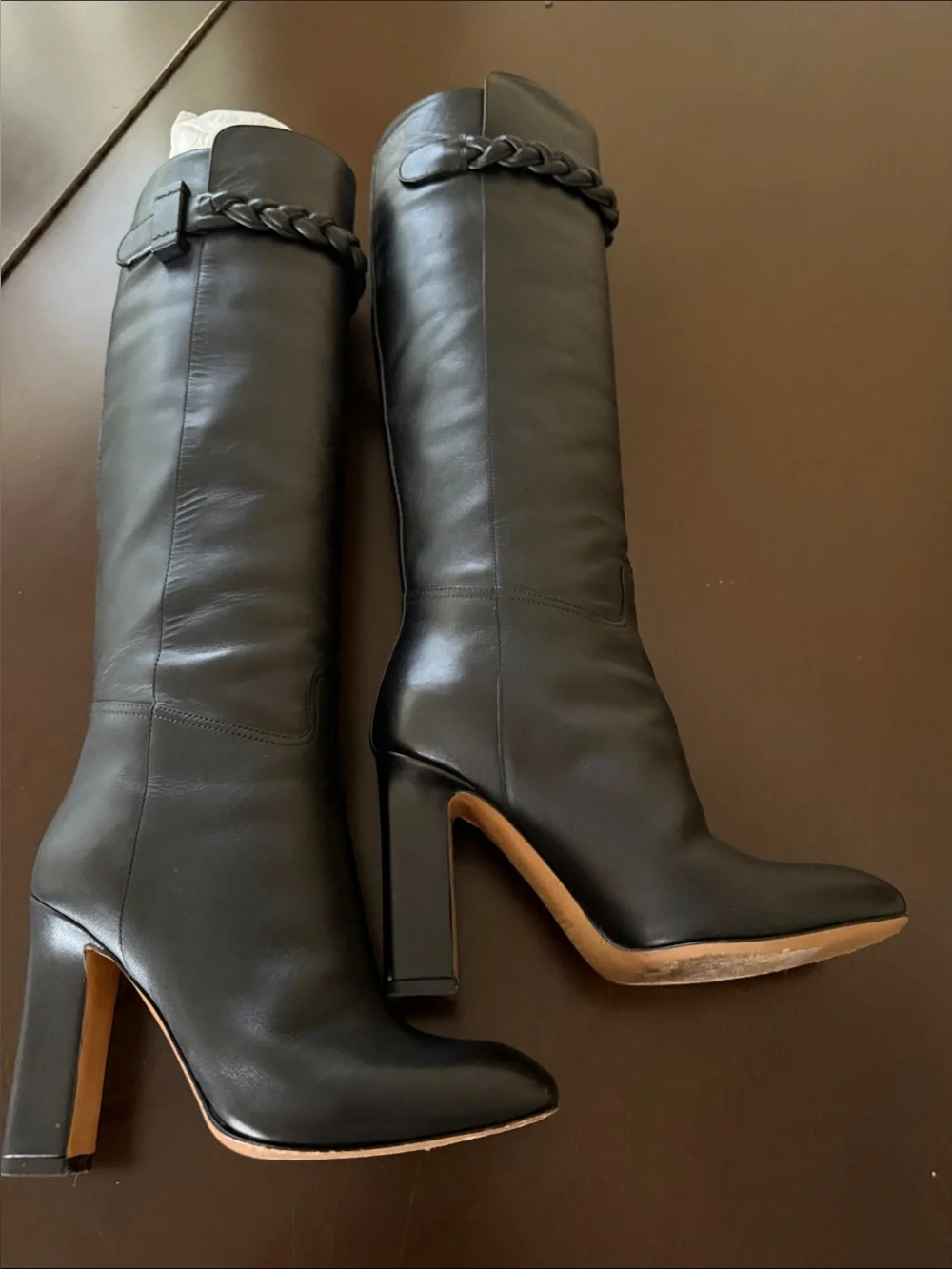 Valentino Black Leather Over-The-Knee Braided-Strap Boots